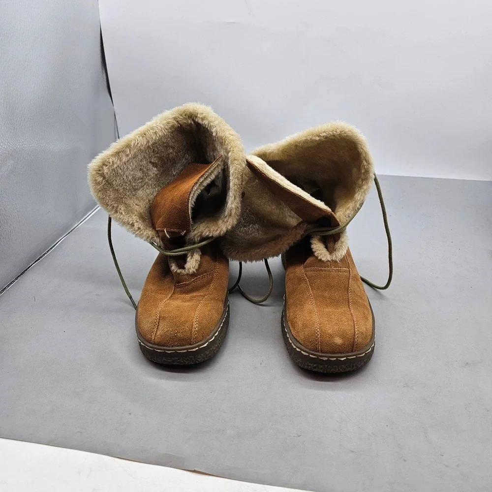 Bass Edson Womens 8.5 M Tan Suede Faux Fur Lined Lace Up Winter Ankle Boots
